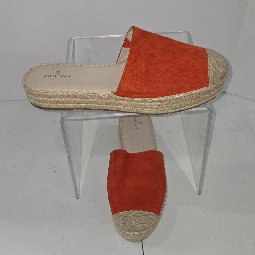 Caslon Womens Orange Suede Espadrille Platform Slide Sandals Size 11M AC728